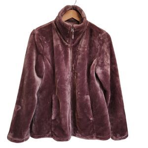 32 Degrees Heat Jacket Women L Purple Fleece Full Zip Plush Long Sleeve Pockets